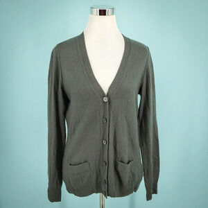 Martin & Osa Size Large L Gray V Neck Button Long Sleeve Cashmere Silk Cardigan